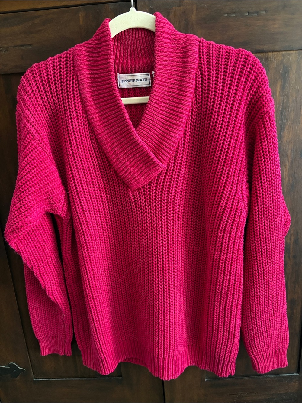 Vintage 90's Jennifer Moore Cranberry Shawl Collar Chunky Knit Sweater